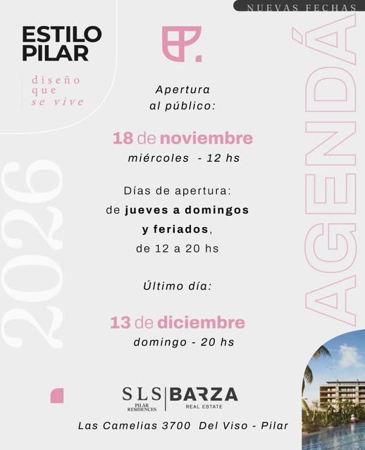 Nuevas fechas de Estilo Pilar: del 18 de noviembre al 13 de diciembre de 2026.